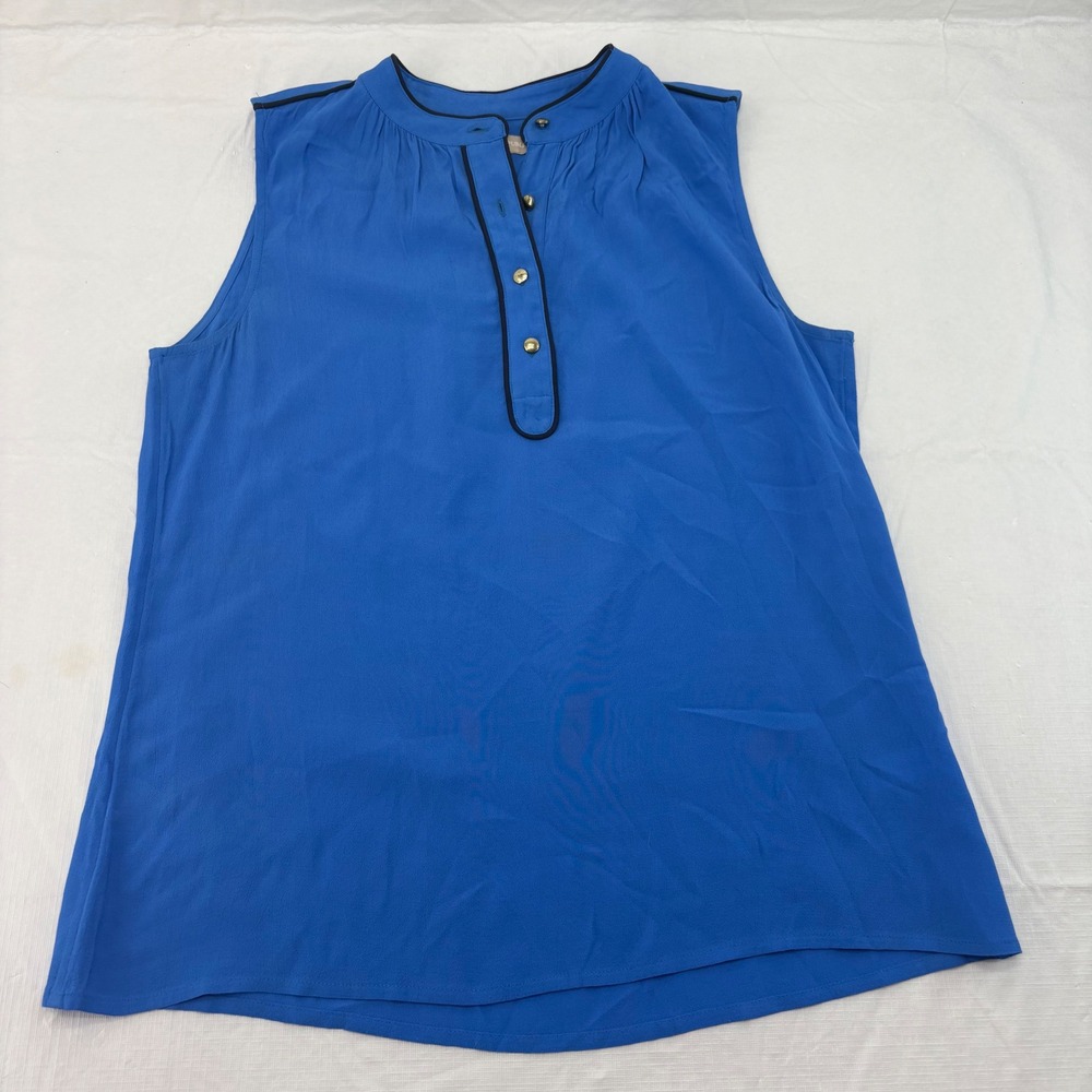 Banana Republic Blue Sleeveless Pleated Button Blouse Petite 8P